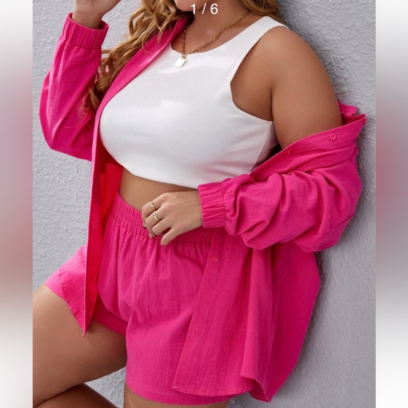 Solid Drop Shoulder Blouse & Shorts
